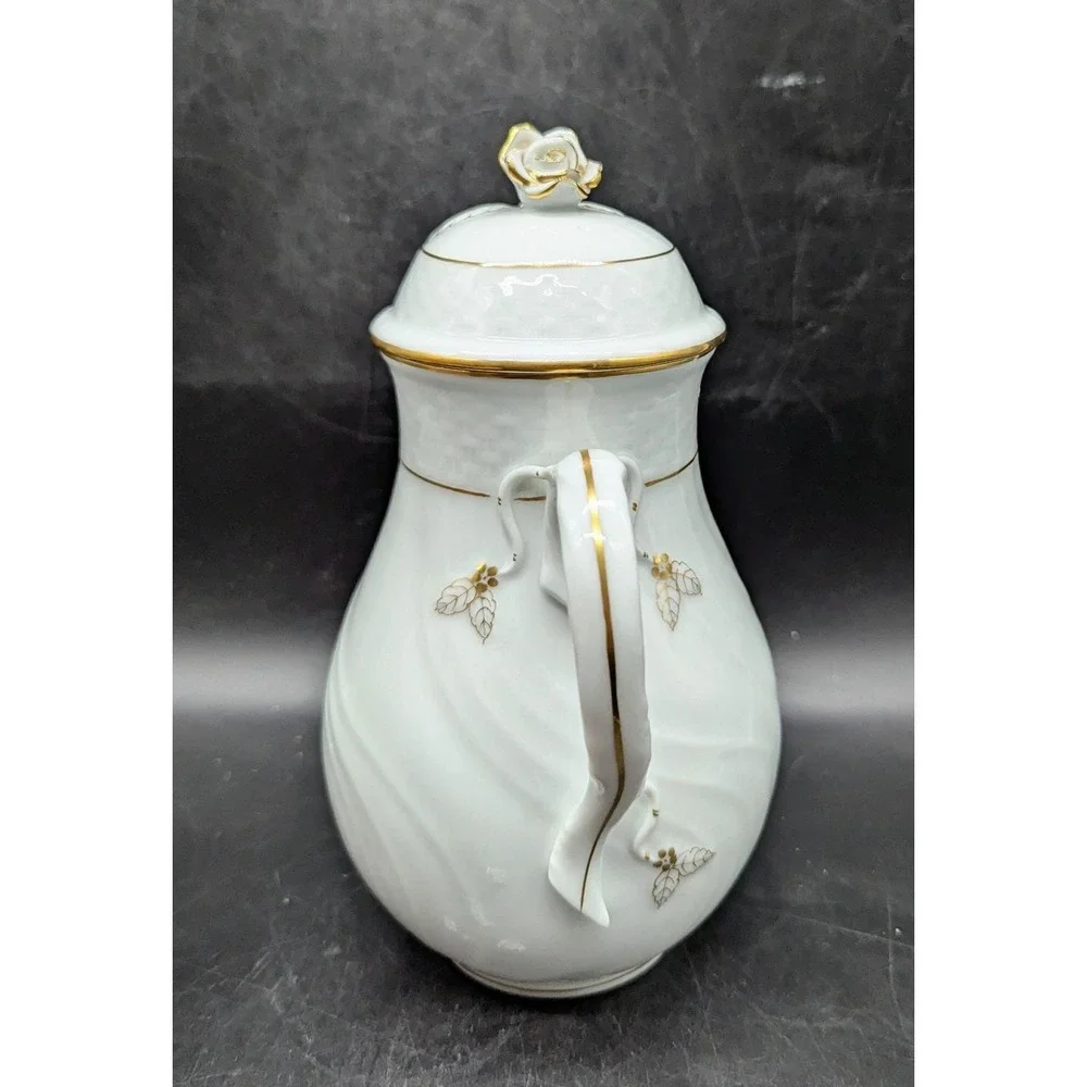 Vintage Herend Porcelain Golden Edge Coffee Tea Pot W Lid Rose Hungarian